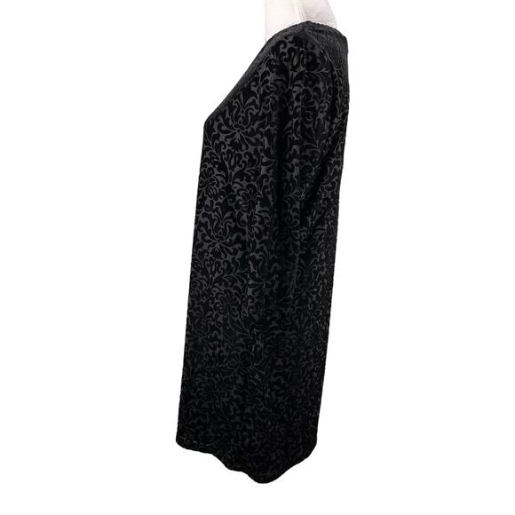 Adrienne Vittadini Dress Black Large Embossed Velvet 3/4 Sleeves Back Zip - Picture 14 of 14